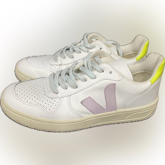 Madewell x Veja™ Leather and Suede V-10 Sneakers in Pastel Neon Colorblock - Picture 4 of 9